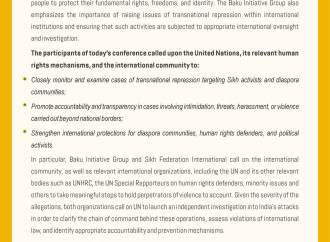 Hindistan hökumətinin transmilli repressiyalarına dair beynəlxalq konfransın yekun bəyanatı qəbul edilib