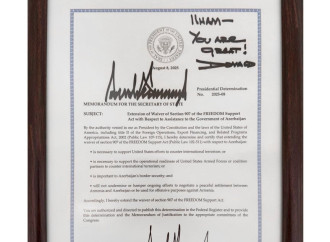 Prezident İlham Əliyev Azadlığa Dəstək Aktına 907-ci düzəlişin dayandırılması müddətinin uzadılması ilə bağlı memoranduma görə Donald Trampa təşəkkür edib