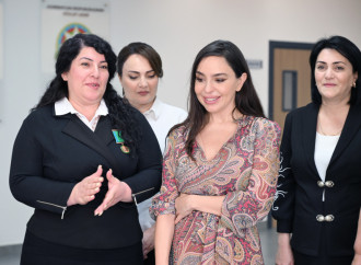 Leyla Əliyeva Yevlaxda məktəb binasının açılışında iştirak edib